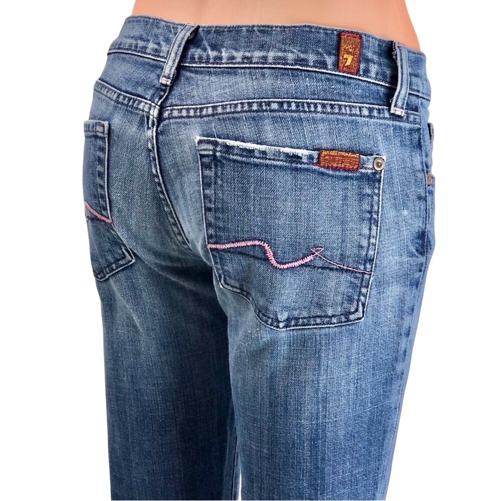 7 For All Mankind Pink Stitch Original Bootcut Jeans Premium Denim Mid Rise 27 - Picture 2 of 16